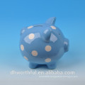 7 inches ceramic wholesale piggy bank with white dot